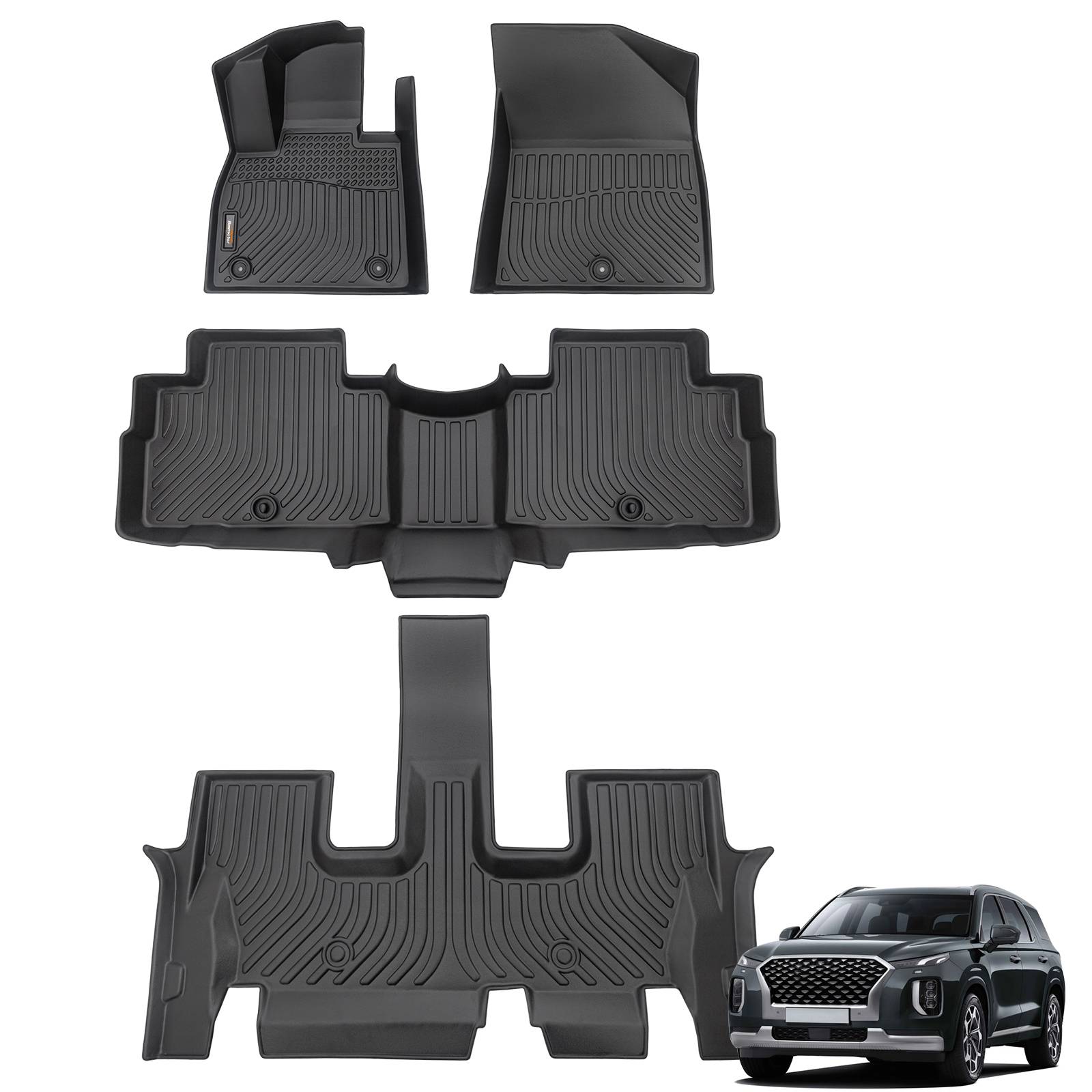 BinmotorFloor Mats for Hyundai Palisade丨7 & 8 Passenger, 3 Rows Full