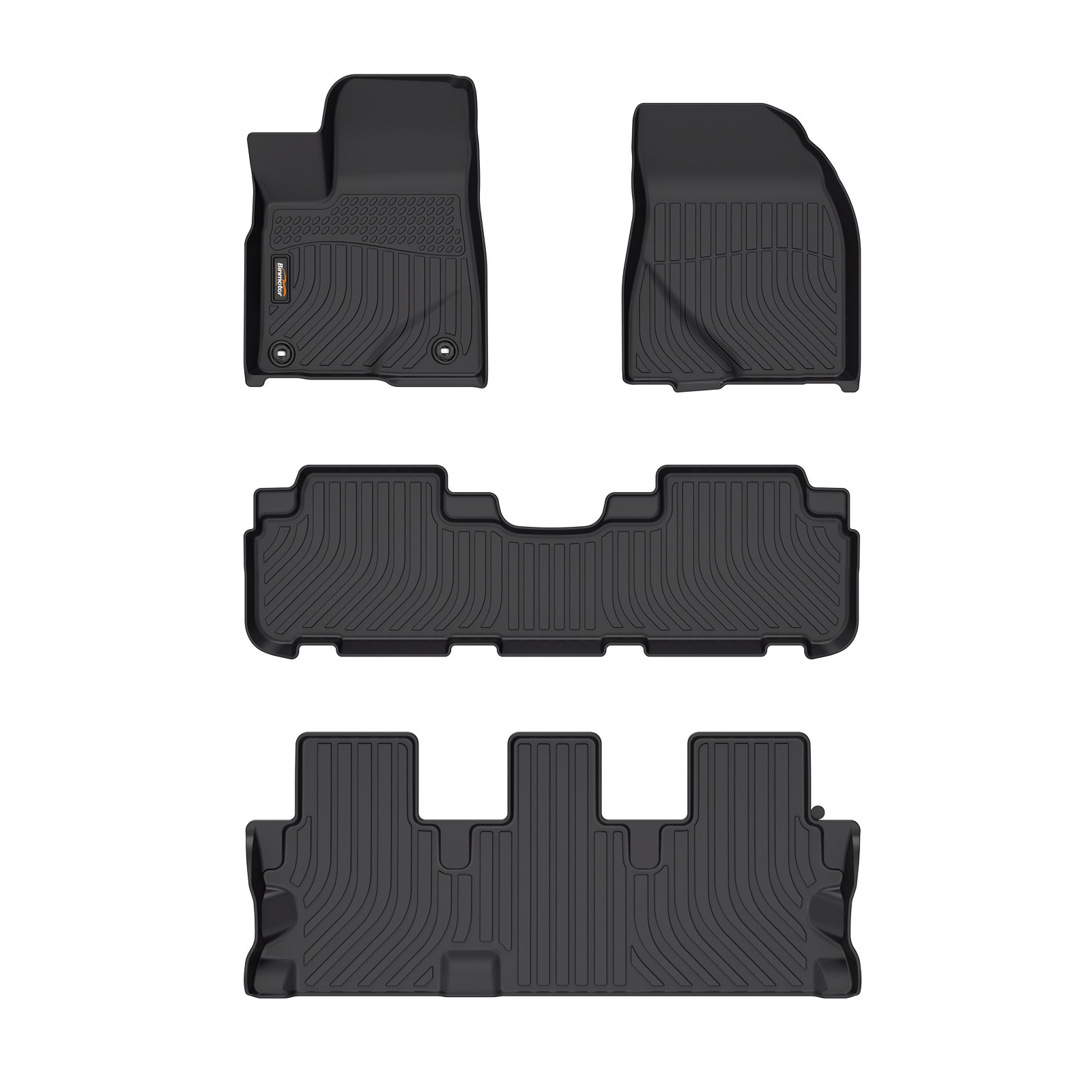 Binmotor-Floor Mats for TPE Floor Mats for Toyota Highlander 8 Seats , All Weather Protection, Heavy Duty Automotive Car Floor Liners, Full Set Highlander Accessories Car Mats-Black（compatible year 2014-2019）