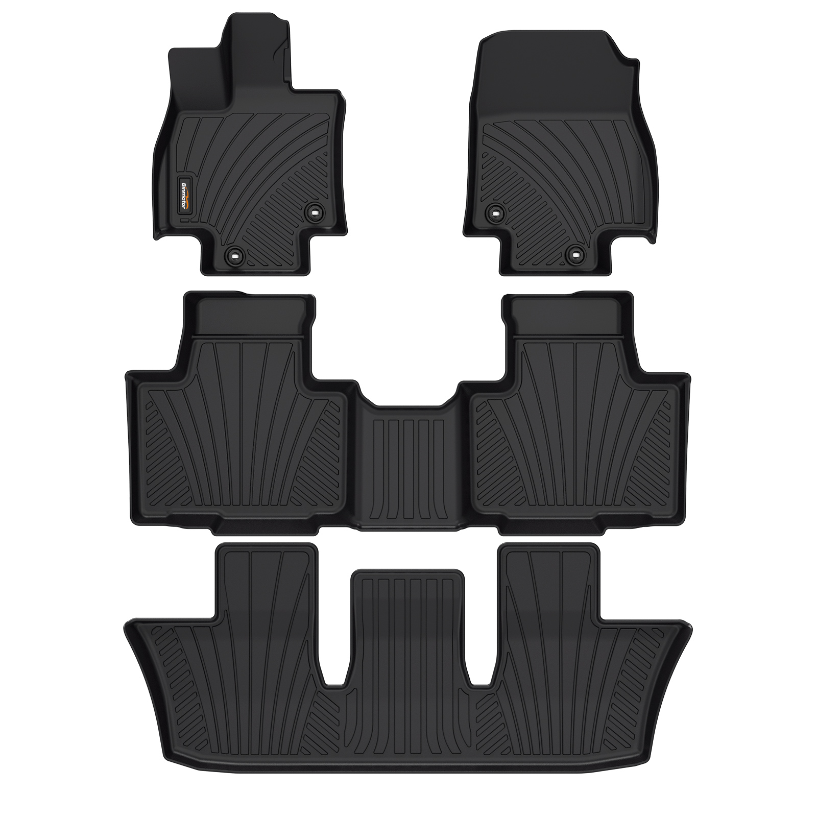 Binmotor-Floor Mats for Custom for Toyota Grand Highlander All Weather Protection TPE Anti-Slip Automotive Floor Liners, Fits 1st & 2nd & 3rd Row Full Set Accessories, Black（compatible year 2024）