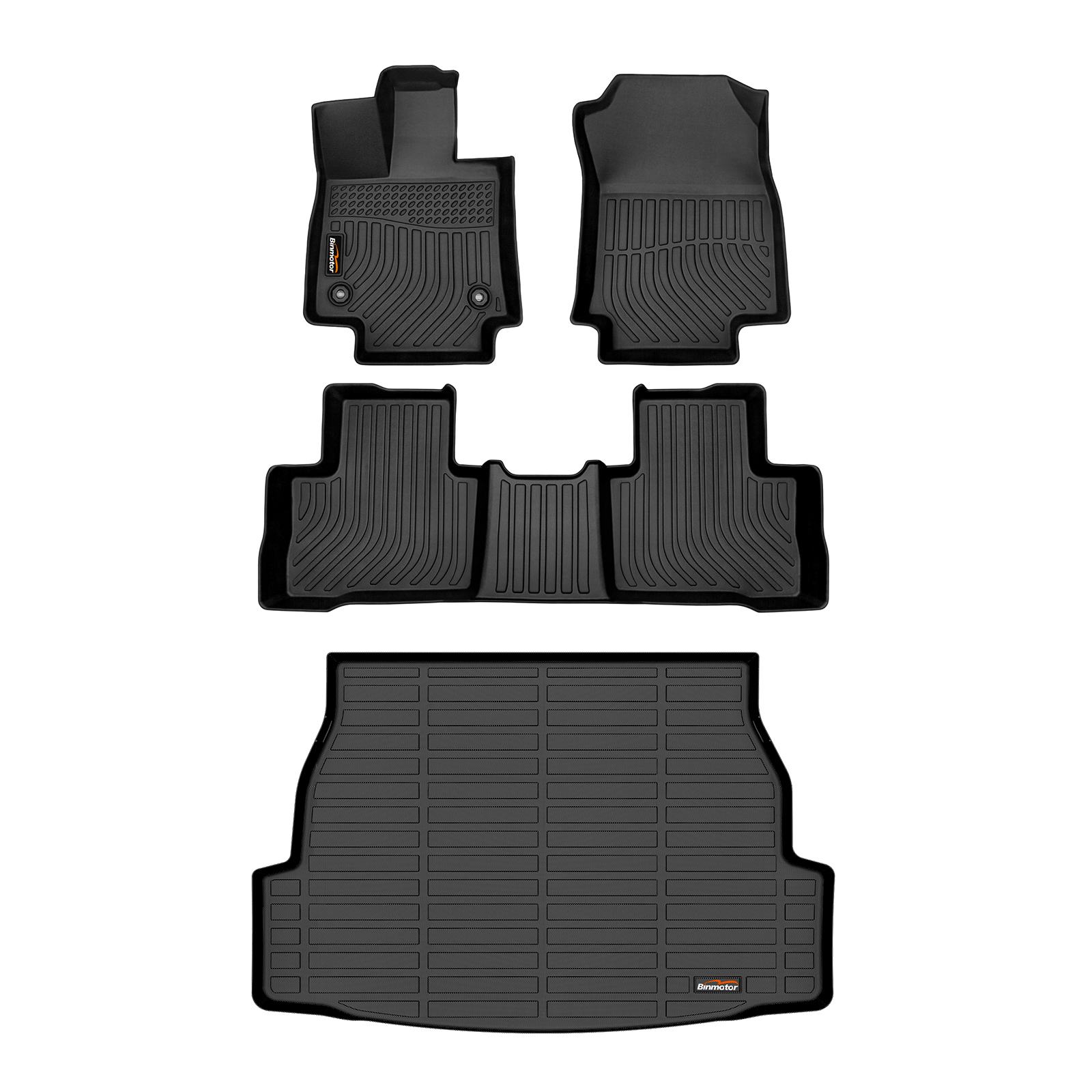 Binmotor-Floor Mats & Cargo Liner Set for Toyota RAV4 Hybrid,1st & 2nd Row Full Set, Heavy Duty Car Floor Liners-Black RAV4 Hybrid Accessories（compatible year 2019-2024）