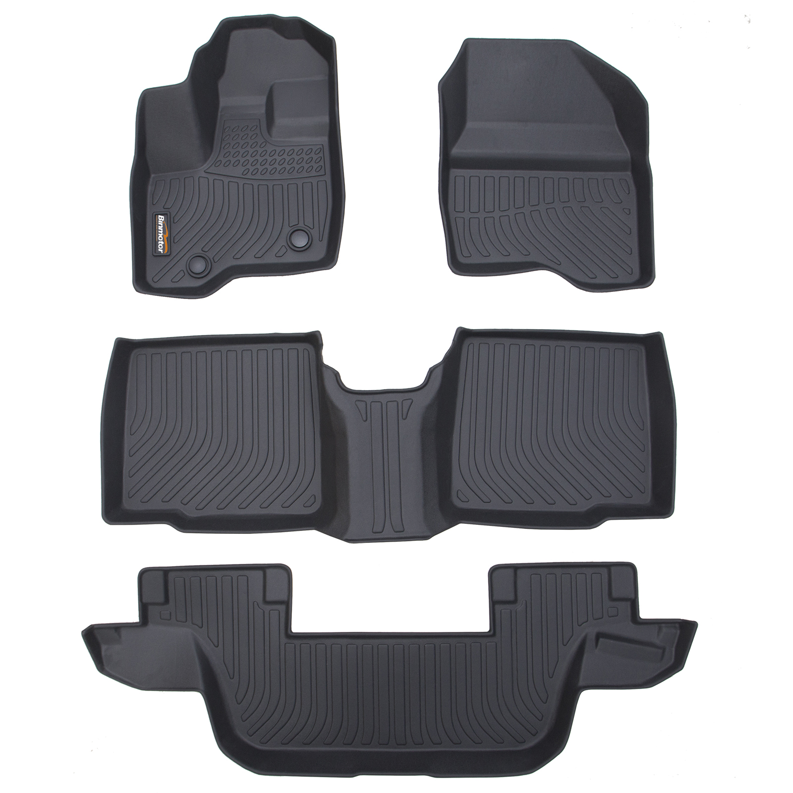 Binmotor-Floor Mats All Weather Floor Mats for Ford Explorer 7, 1st & 2nd & 3rd Row Full Set, Heavy Duty Car Floor Liners-Black Accessories（compatible year 2011-2014）