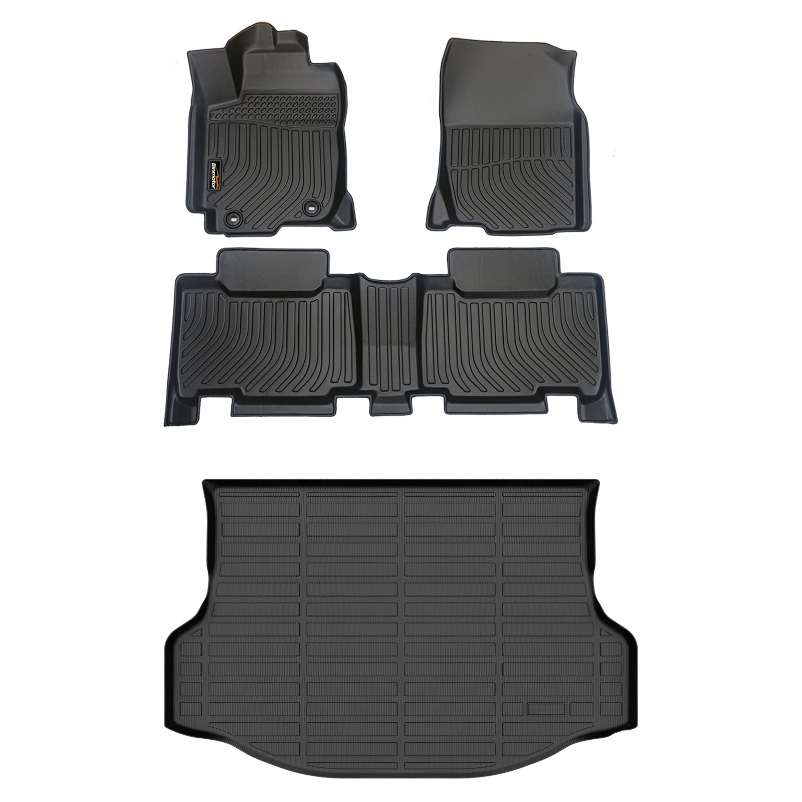 Binmotor-Floor Mats & Cargo Liner Set for Toyota RAV4 ,1st & 2nd Row Full Set, Heavy Duty Car Floor Liners-Black RAV4 Accessories（compatible year 2013-2018）