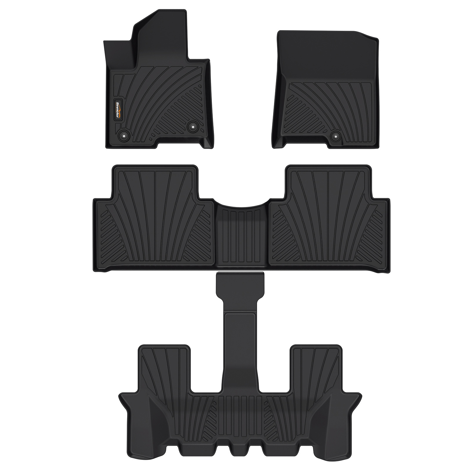 Binmotor-Floor Mats for KIA Sorento Not for Hybrid, 1st & 2nd & 3rd Row Full Set, Heavy Duty Car Floor Liners-Black Sorento Accessories（compatible year 2021-2024）