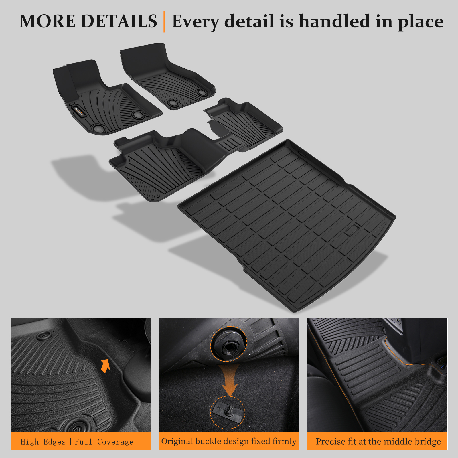 Binmotor-Floor Mats for Chevrolet Equinox All Weather Protection TPE Heavy Duty Non-Slip Automotive Floor Liners Fits Front& 2nd Row Full Set Accessories, Black （compatible year 2018-2024 ）