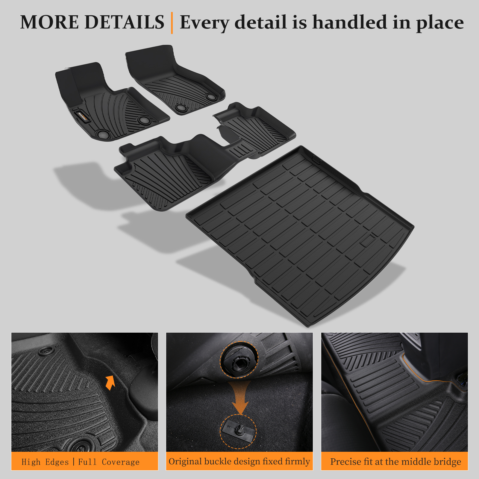 Binmotor-Floor Mats All Weather Floor Mats for Ford Explorer 7, 1st & 2nd & 3rd Row Full Set, Heavy Duty Car Floor Liners-Black Accessories（compatible year 2011-2014）