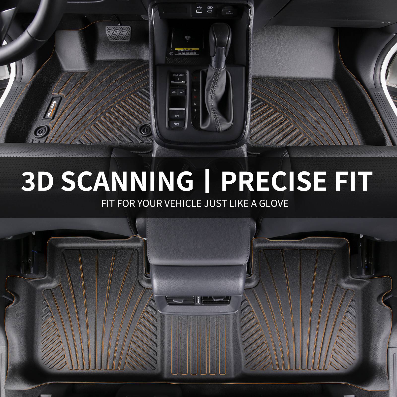 Binmotor-Floor Mats TPE Floor Mats for Ford Ranger SuperCrew Cab, All Weather Protection, Heavy Duty Automotive Car Floor Liners, Full Set Car Mats, Accessories-Black（compatible year 2019-2023）