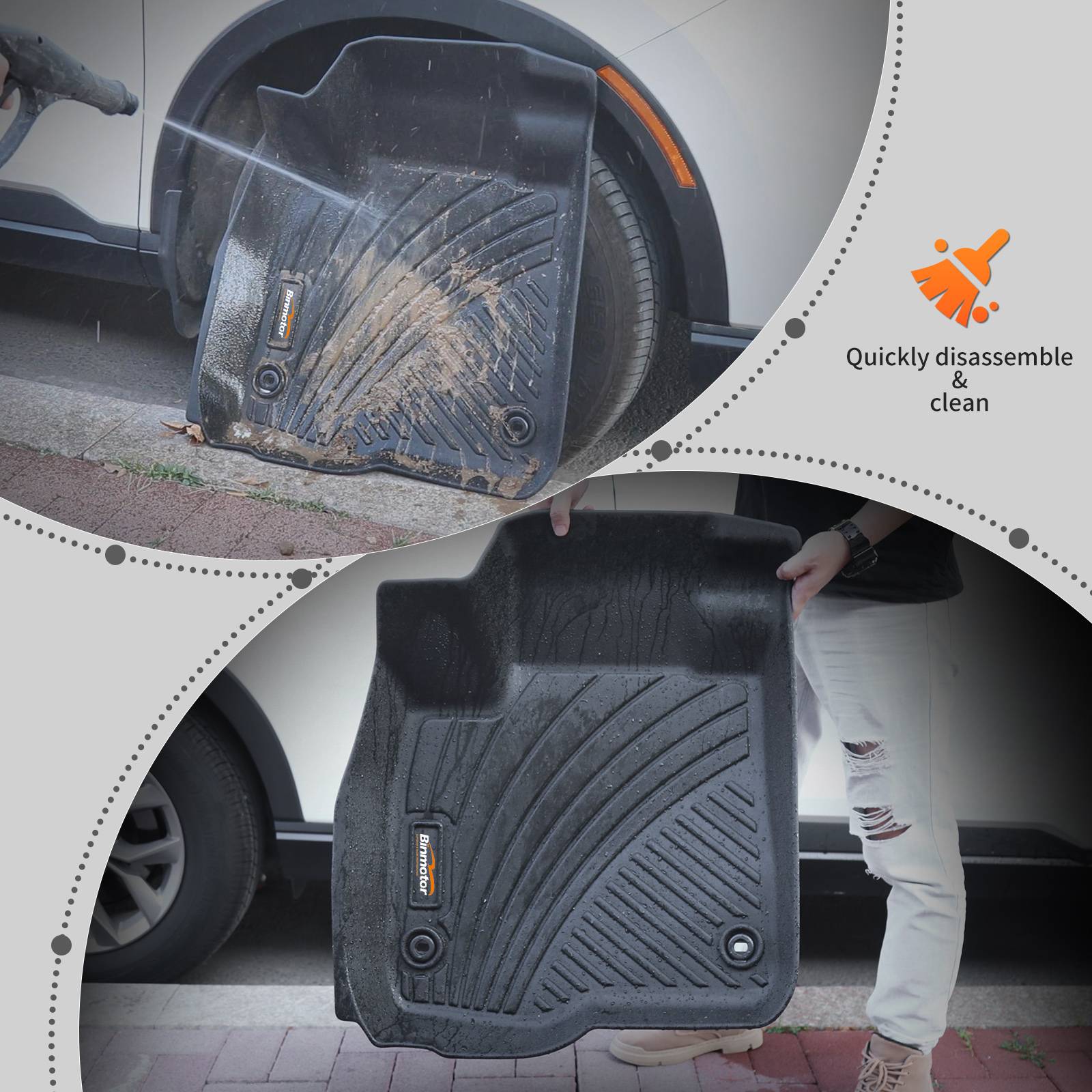 Binmotor-Floor Mats TPE Floor Mats for Ford Ranger SuperCrew Cab, All Weather Protection, Heavy Duty Automotive Car Floor Liners, Full Set Car Mats, Accessories-Black（compatible year 2019-2023）