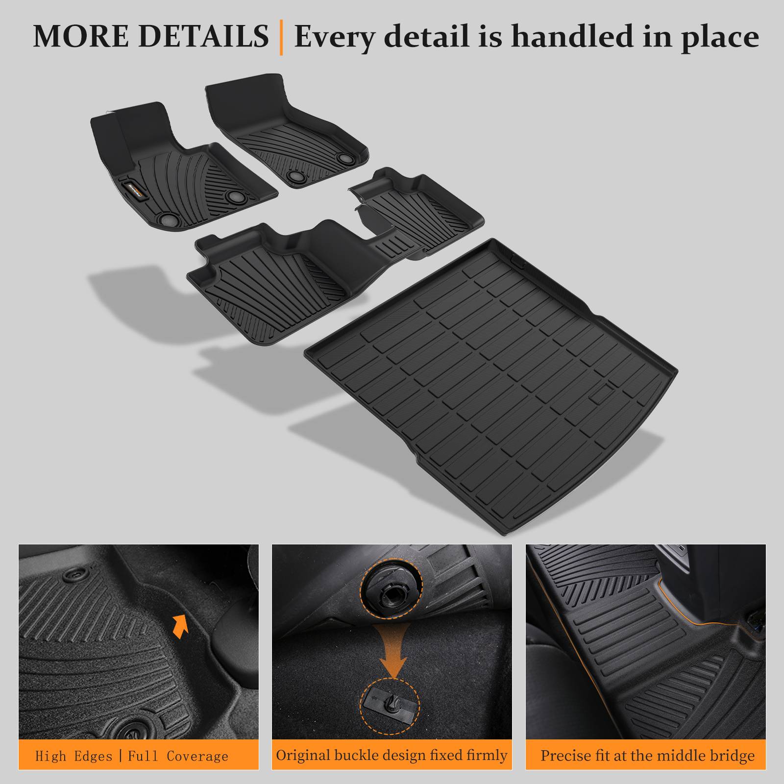 Binmotor-Floor Mats All Weather Floor Mats for Hyundai Ioniq 5 Movable Console (Limited Models), 1st & 2nd Row Full Set, Heavy Duty Car Floor Liners-Black IONIQ5 Accessories（compatible year 2022-2024）