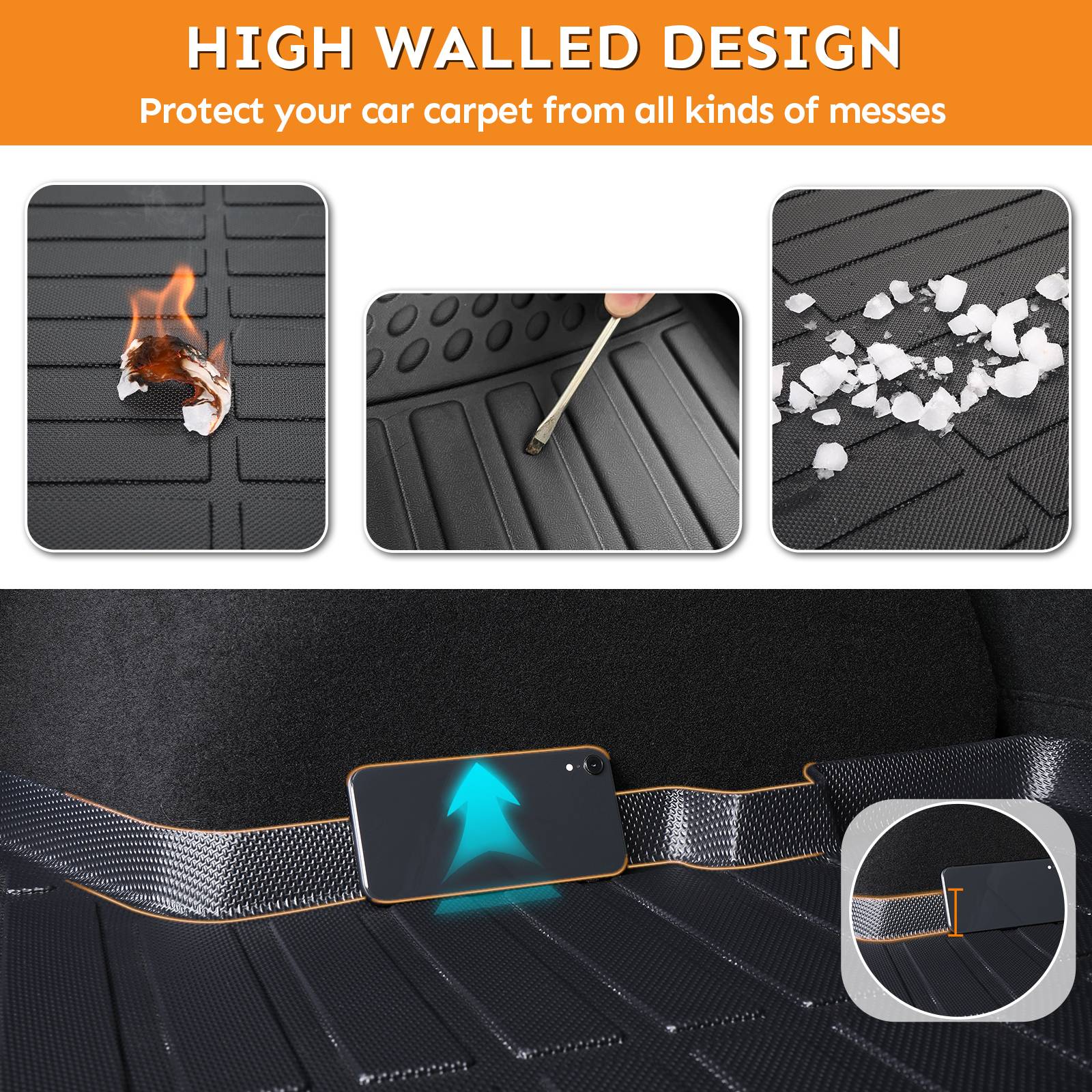 Binmotor-Cargo Liner for All Weather Cargo Liner for Hyundai Santa Fe Hybrid, Custom Fit Car Trunk Mat, Waterproof Easy to Clean Cargo Mat Accessories Black（compatible year 2021-2023）