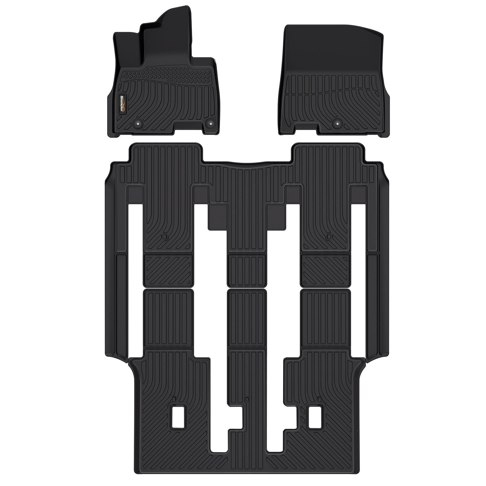 Binmotor-Floor Mats Fit for Kia Carnival MPV (Only Fits 8 Passenger Models, Fits EX/SX/LX w seat Package, Does NOT Prestige Models) Fits 1st & 2nd & 3rd Row Full Set Accessories, Black(compatible year 2022-2024)